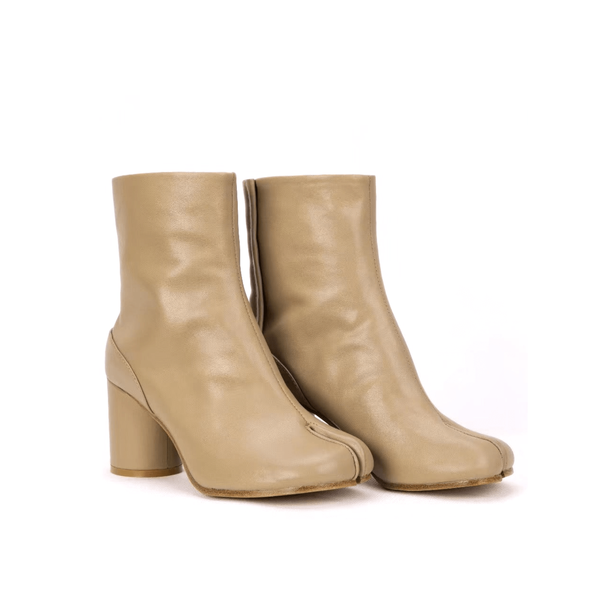 Tabi Split-Toe Leather Boots Beige