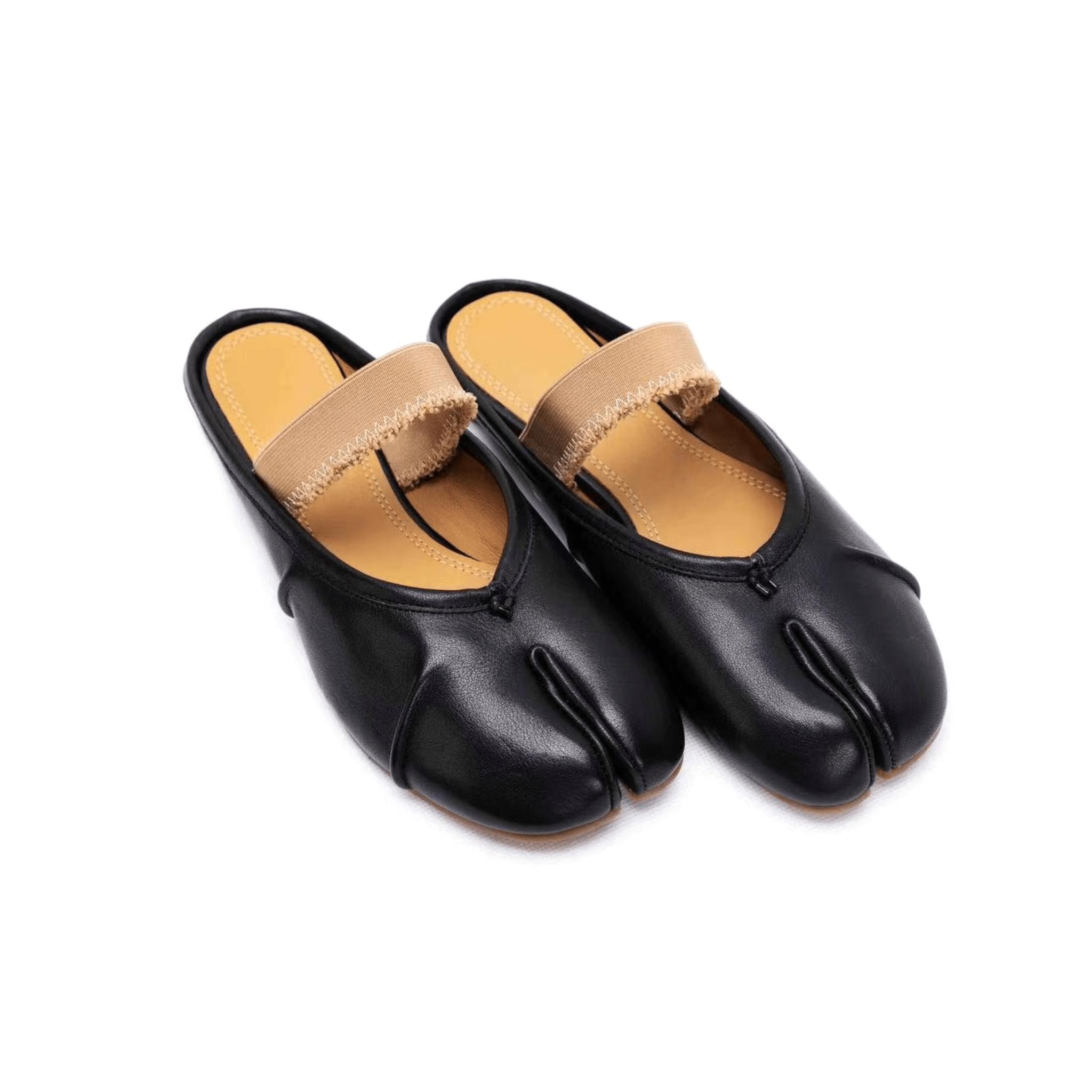 Black Leather Tabi Ballerina Mules