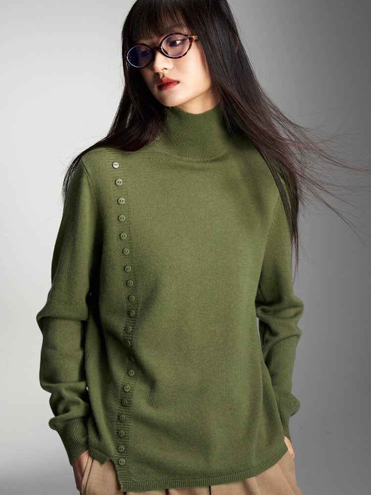 Asymmetrical Button Wool Sweater - Sofia Romano