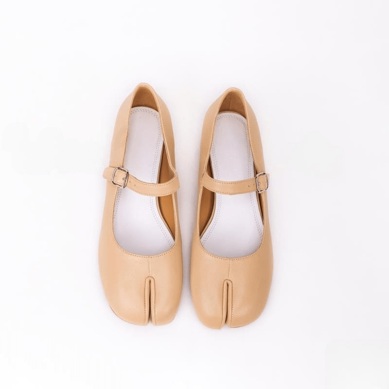 Beige Tabi Mary Jane Leather Pumps - Sofia Romano