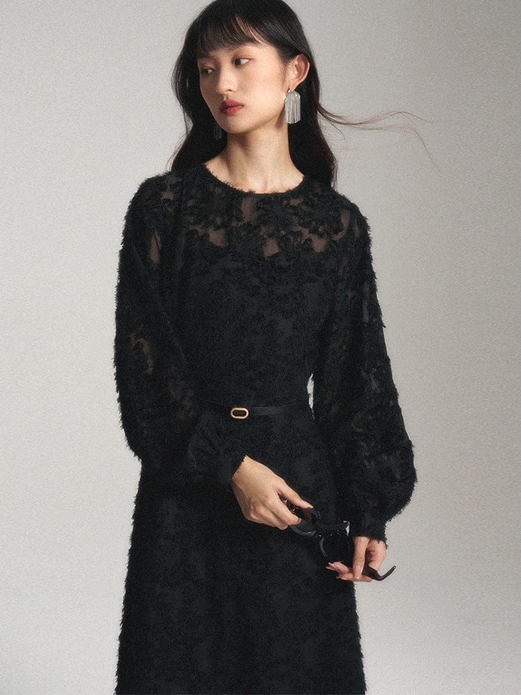 Black Lace Midi Dress - Sofia Romano