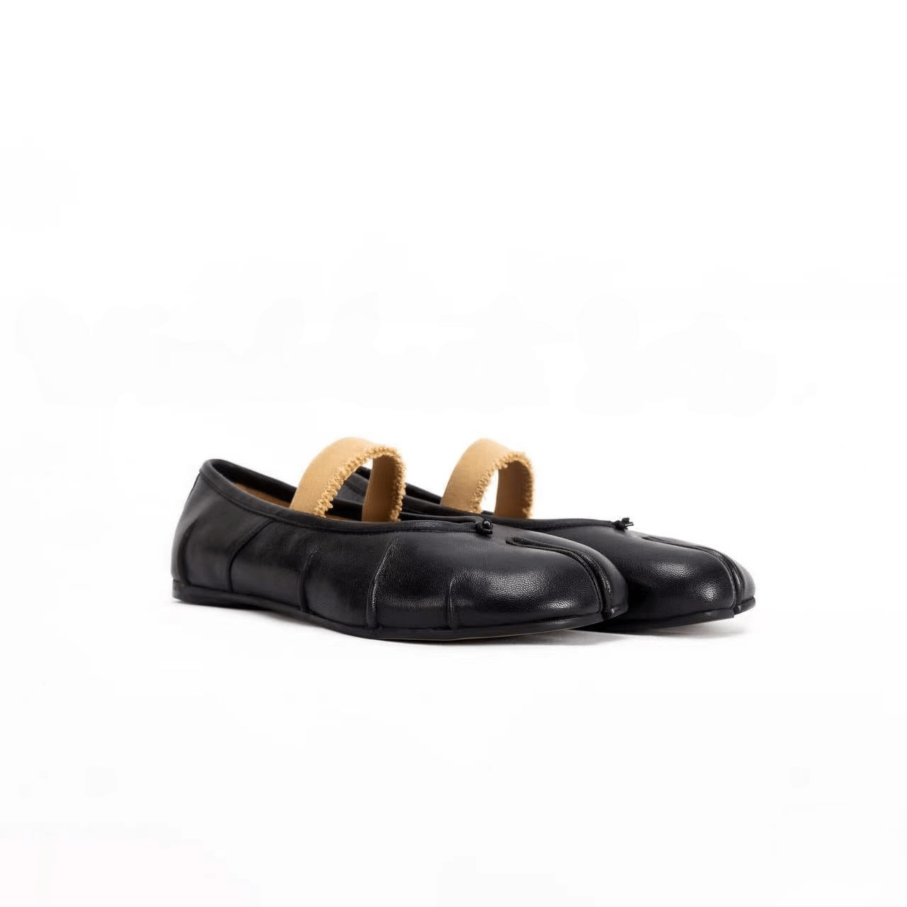 Black Leather Tabi Ballerinas Shoes - Sofia Romano