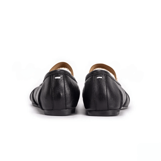 Black Leather Tabi Ballerinas Shoes - Sofia Romano