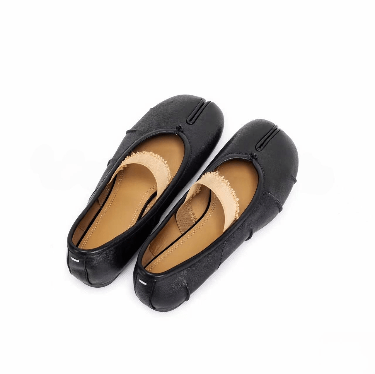 Black Leather Tabi Ballerinas Shoes - Sofia Romano