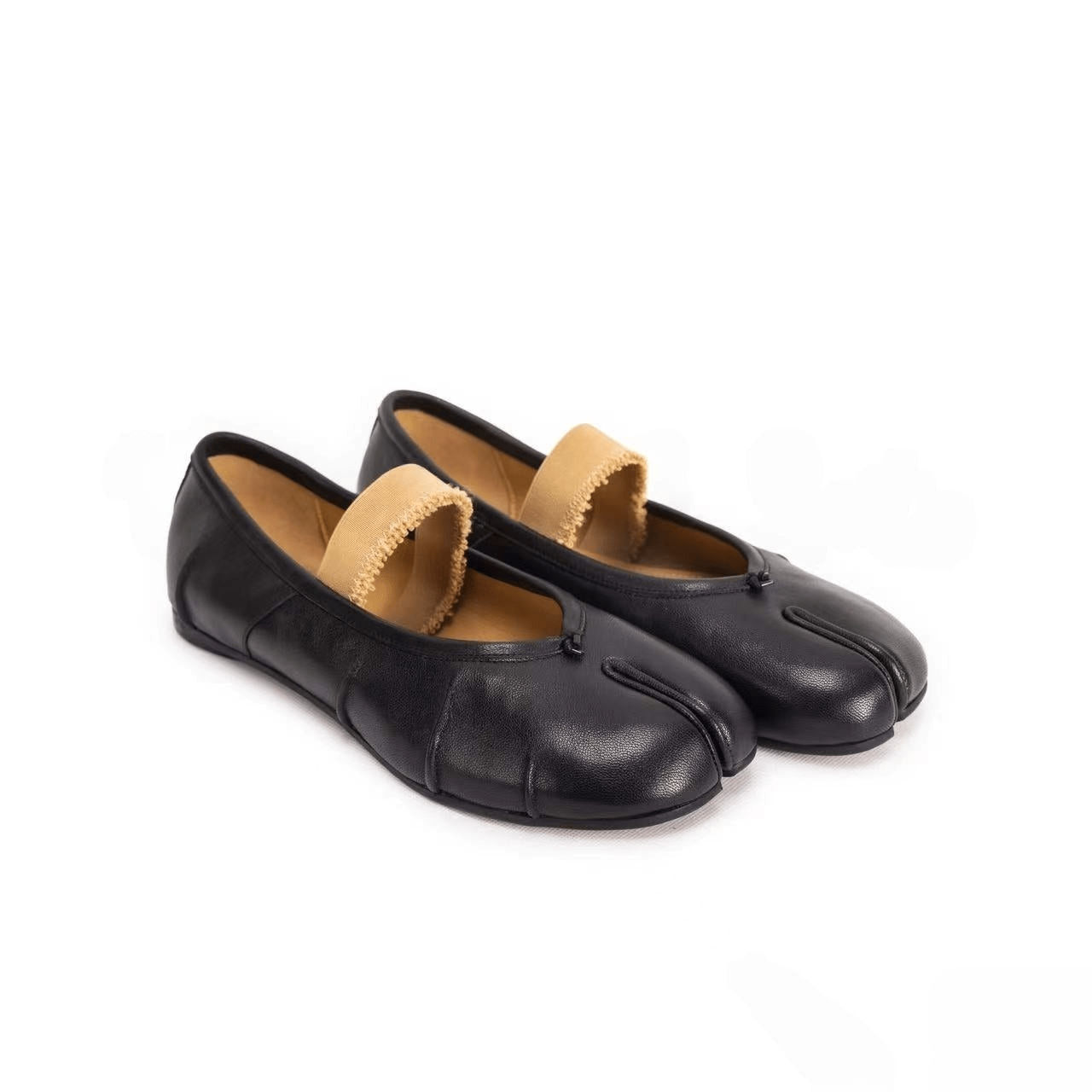 Black Leather Tabi Ballerinas Shoes - Sofia Romano