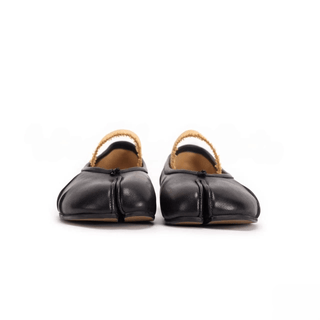 Black Leather Tabi Ballerinas Shoes - Sofia Romano