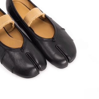 Black Leather Tabi Ballerinas Shoes - Sofia Romano