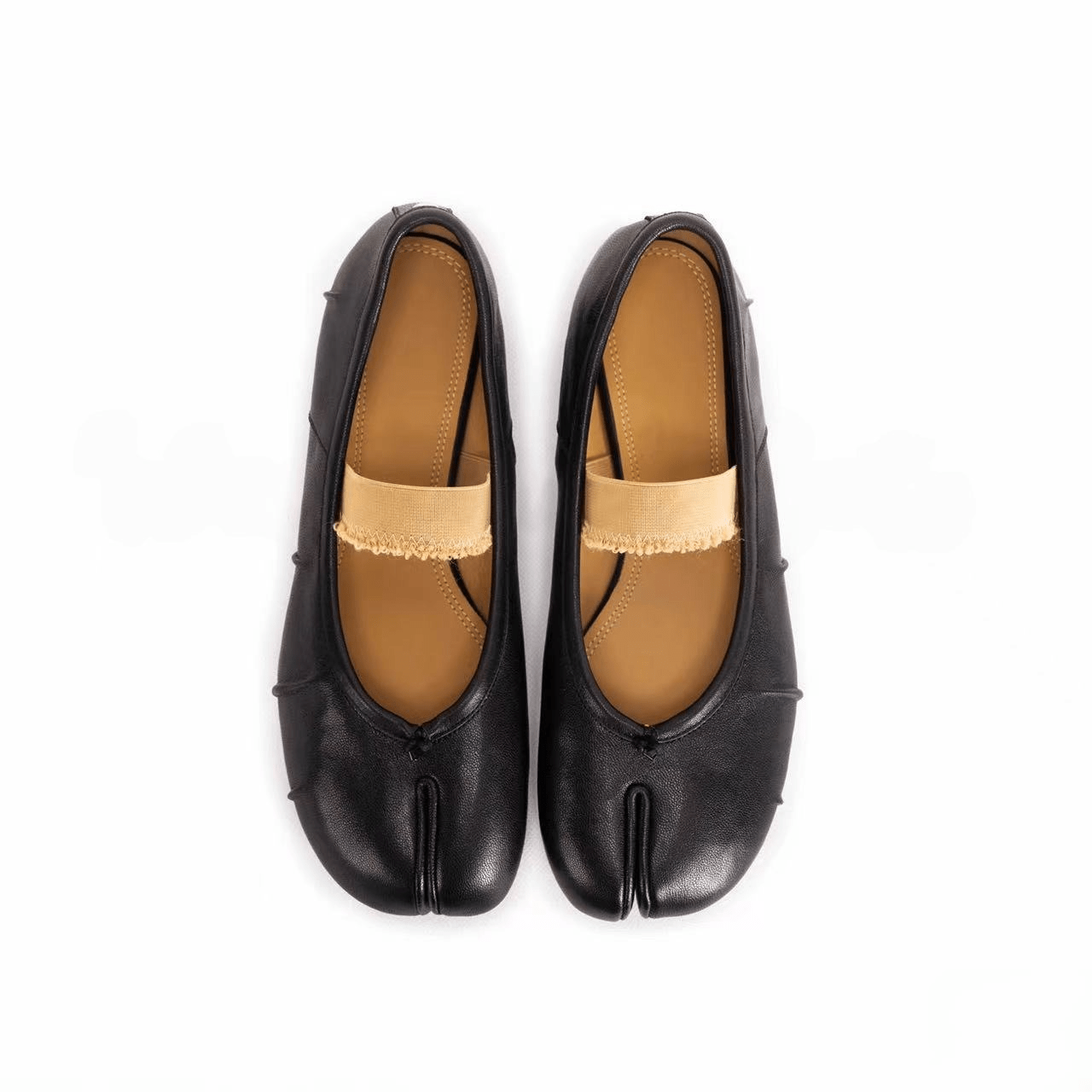 Black Leather Tabi Ballerinas Shoes - Sofia Romano