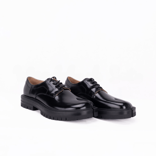 Black Tabi Glossy Split - Toe Leather Loafers - Sofia Romano