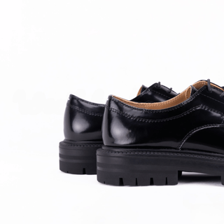 Black Tabi Glossy Split - Toe Leather Loafers - Sofia Romano