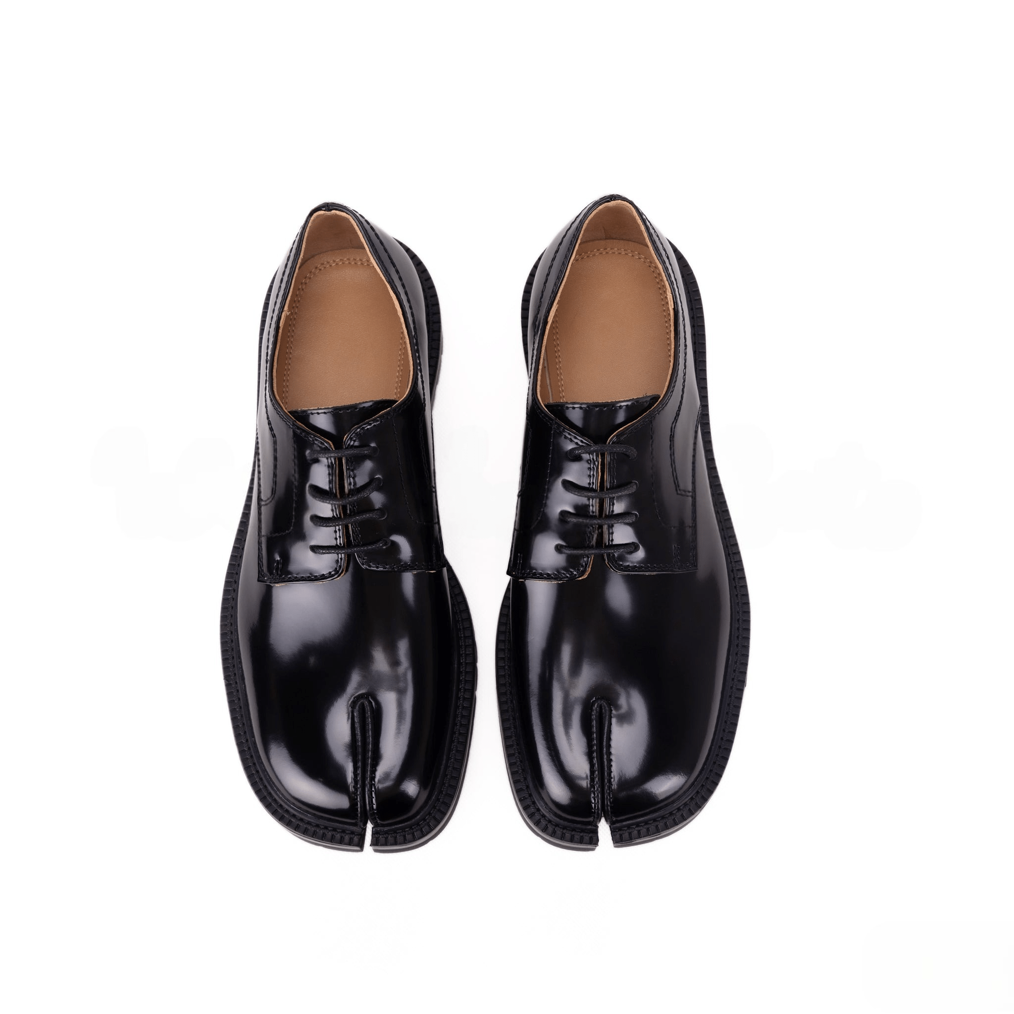 Black Tabi Glossy Split - Toe Leather Loafers - Sofia Romano