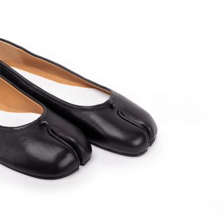 Black Tabi Leather Split - Toe Ballerinas - Sofia Romano