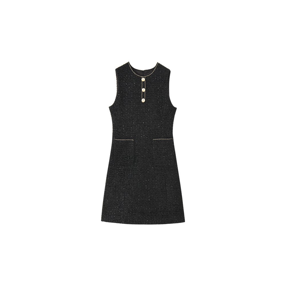 Black Tweed Sleeveless Dress - Sofia Romano