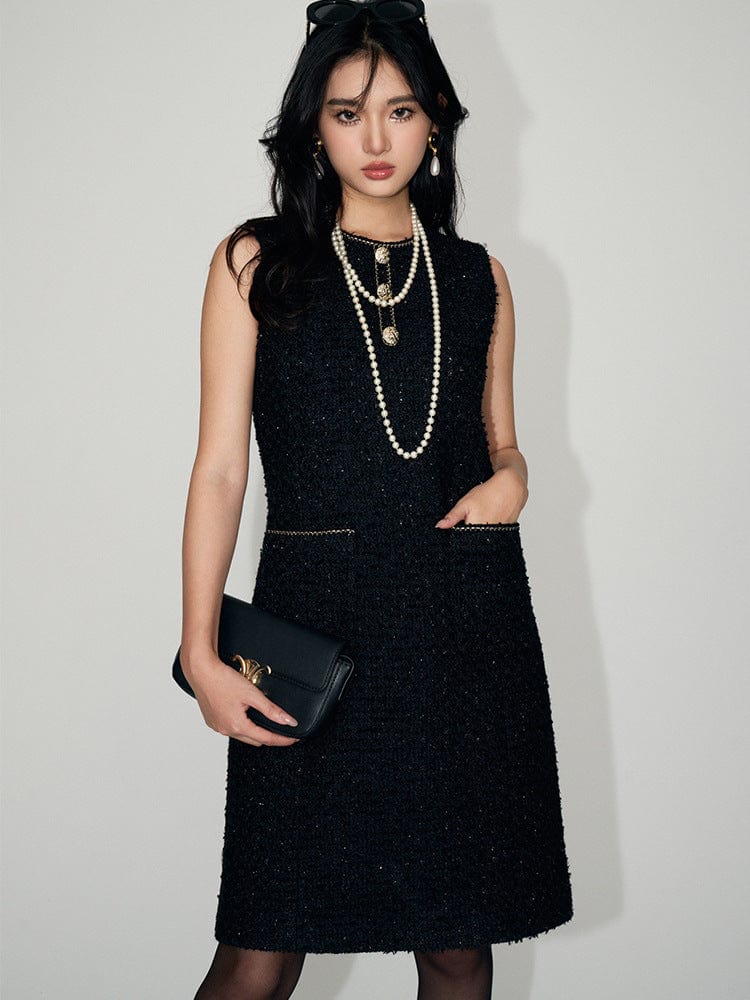 Black Tweed Sleeveless Dress - Sofia Romano