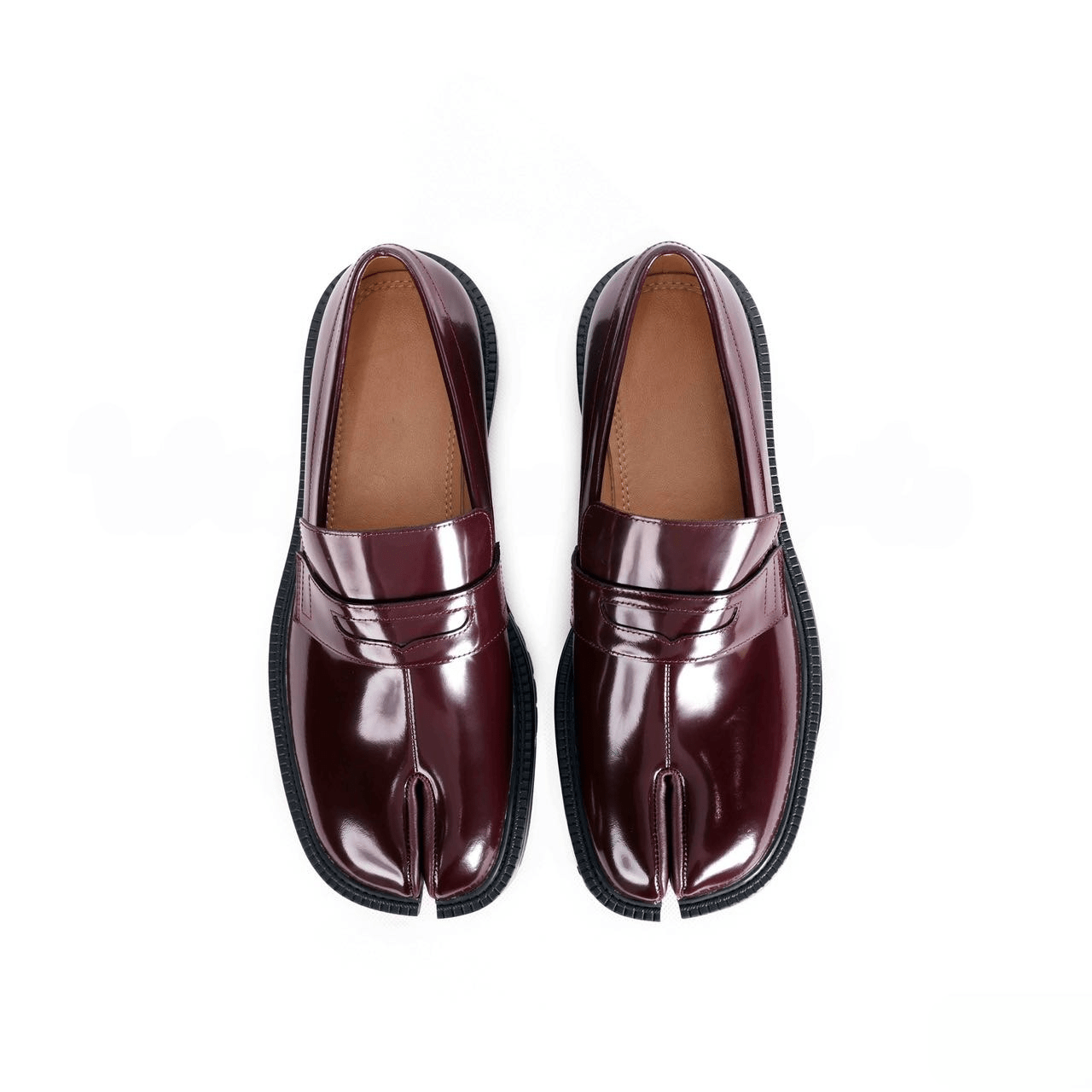 Burgundy Tabi Split - Toe Leather Loafers - Sofia Romano