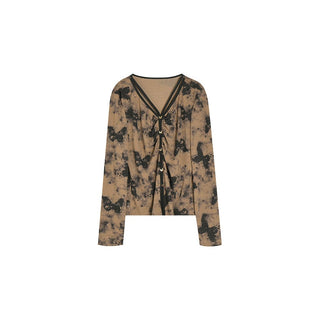 Butterfly Print Drawstring Cardigan - Sofia Romano