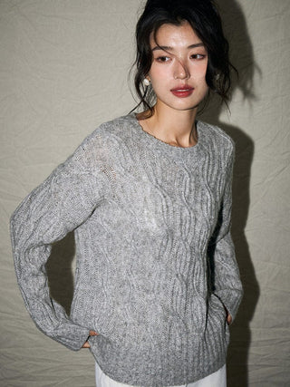 Cable Knit Round Neck Sweater - Sofia Romano