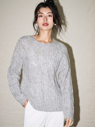 Cable Knit Round Neck Sweater - Sofia Romano