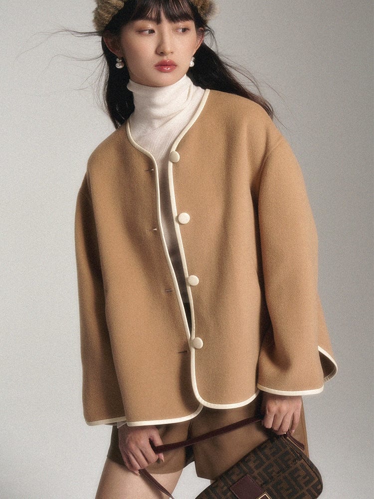 Camel Wool Cardigan Jacket - Sofia Romano