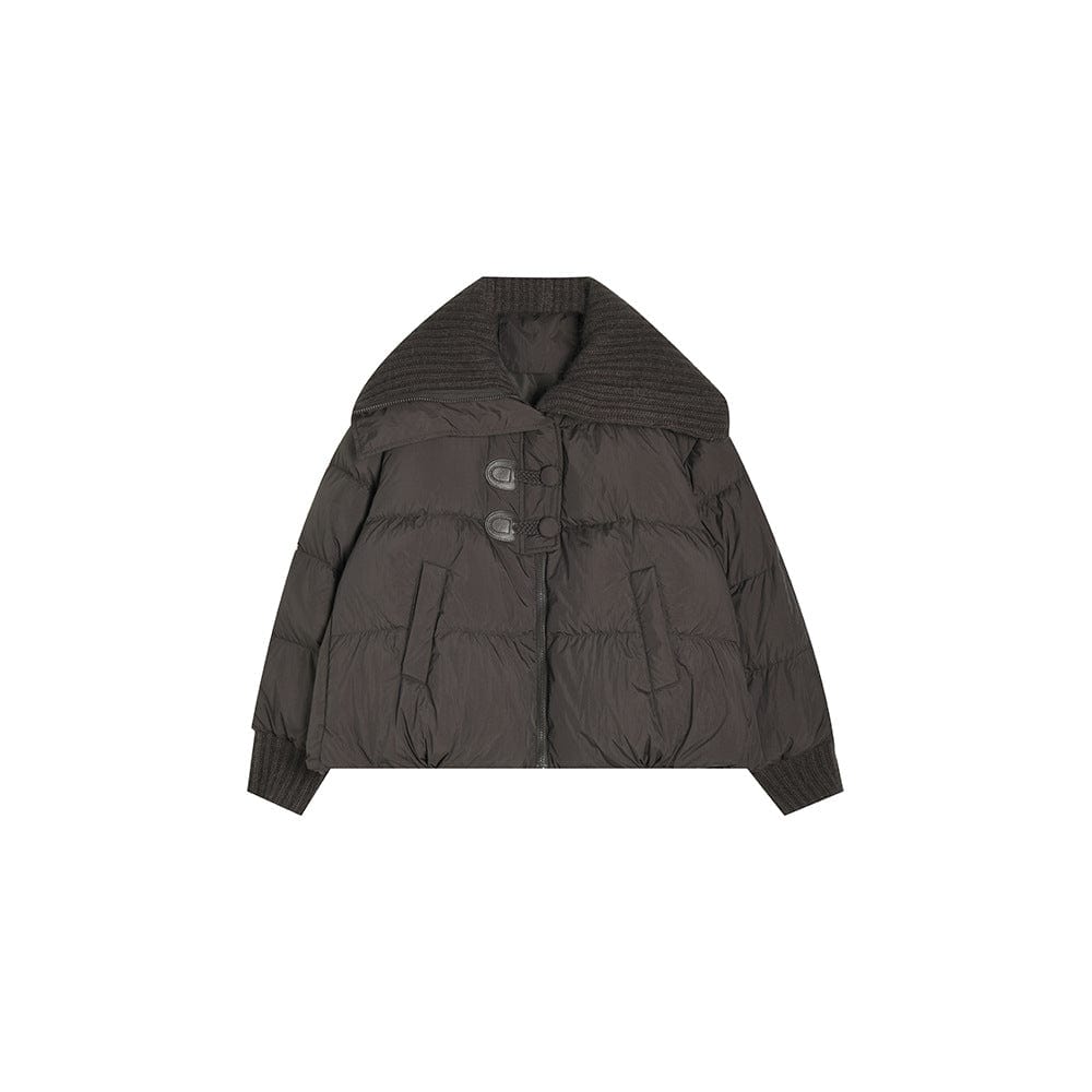 Chocolate Brown Knit - Collar Puffer Jacket - Sofia Romano