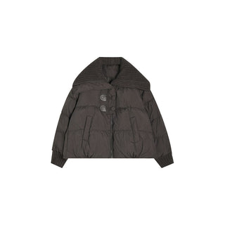 Chocolate Brown Knit - Collar Puffer Jacket - Sofia Romano