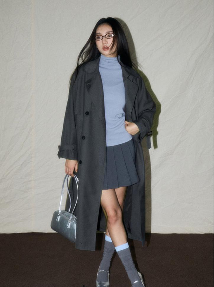 Classic Long Gray Trench Coat - Sofia Romano