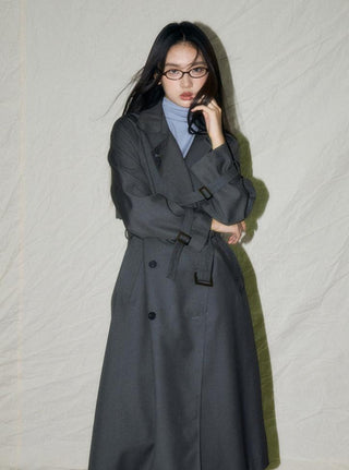 Classic Long Gray Trench Coat - Sofia Romano