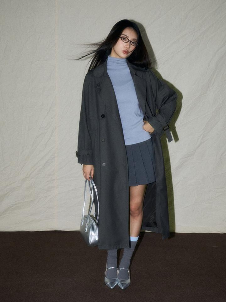 Classic Long Gray Trench Coat - Sofia Romano