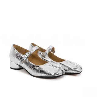 Cracked Silver Tabi Mary Jane Pumps - Sofia Romano