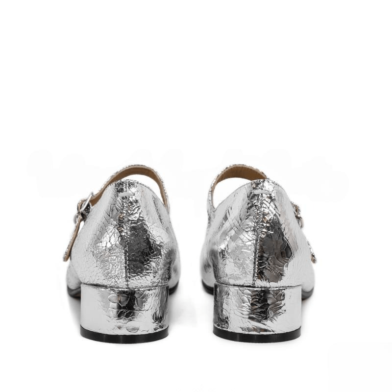 Cracked Silver Tabi Mary Jane Pumps - Sofia Romano