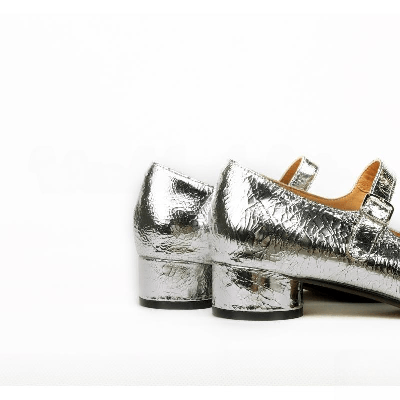 Cracked Silver Tabi Mary Jane Pumps - Sofia Romano