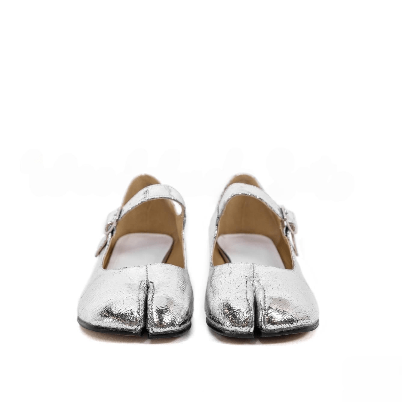 Cracked Silver Tabi Mary Jane Pumps - Sofia Romano