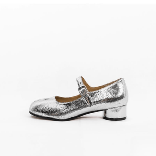 Cracked Silver Tabi Mary Jane Pumps - Sofia Romano