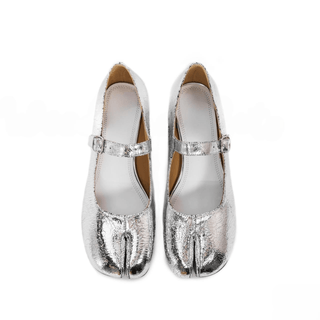 Cracked Silver Tabi Mary Jane Pumps - Sofia Romano