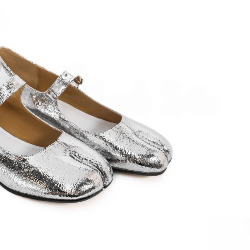 Cracked Silver Tabi Mary Jane Pumps - Sofia Romano