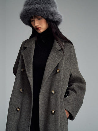 Double - Breasted Wool Blend Coat - Sofia Romano