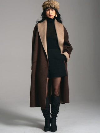 Double - Layer Coffee Belted Coat - Sofia Romano