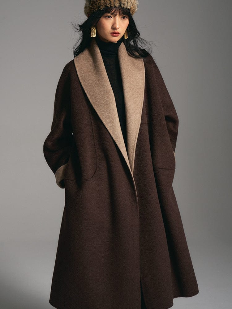 Double - Layer Coffee Belted Coat - Sofia Romano