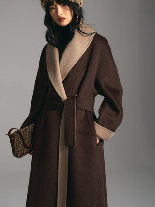 Double - Layer Coffee Belted Coat - Sofia Romano