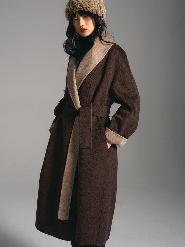 Double - Layer Coffee Belted Coat - Sofia Romano