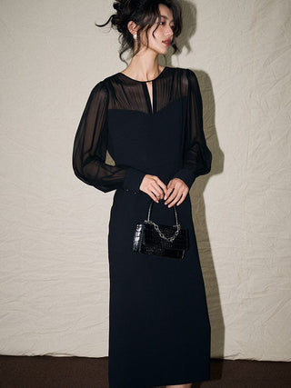 Elegant Black Midi Dress - Sofia Romano