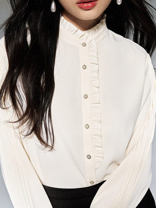 Elegant Ruffled Button - Up Blouse - Sofia Romano