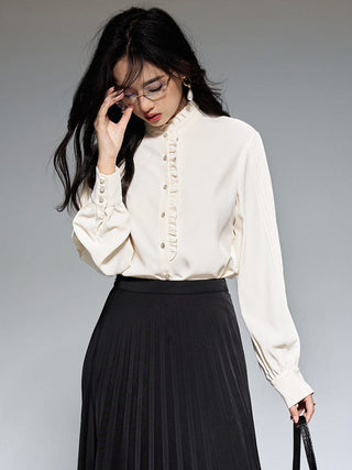 Elegant Ruffled Button - Up Blouse - Sofia Romano