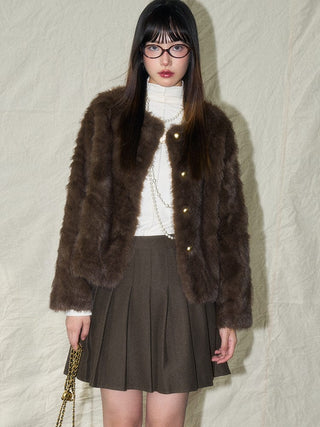 Faux Fur Button - Up Jacket - Sofia Romano