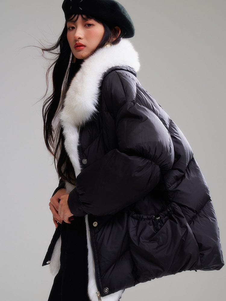 Faux Fur Collar Oversized Puffer Jacket - Sofia Romano