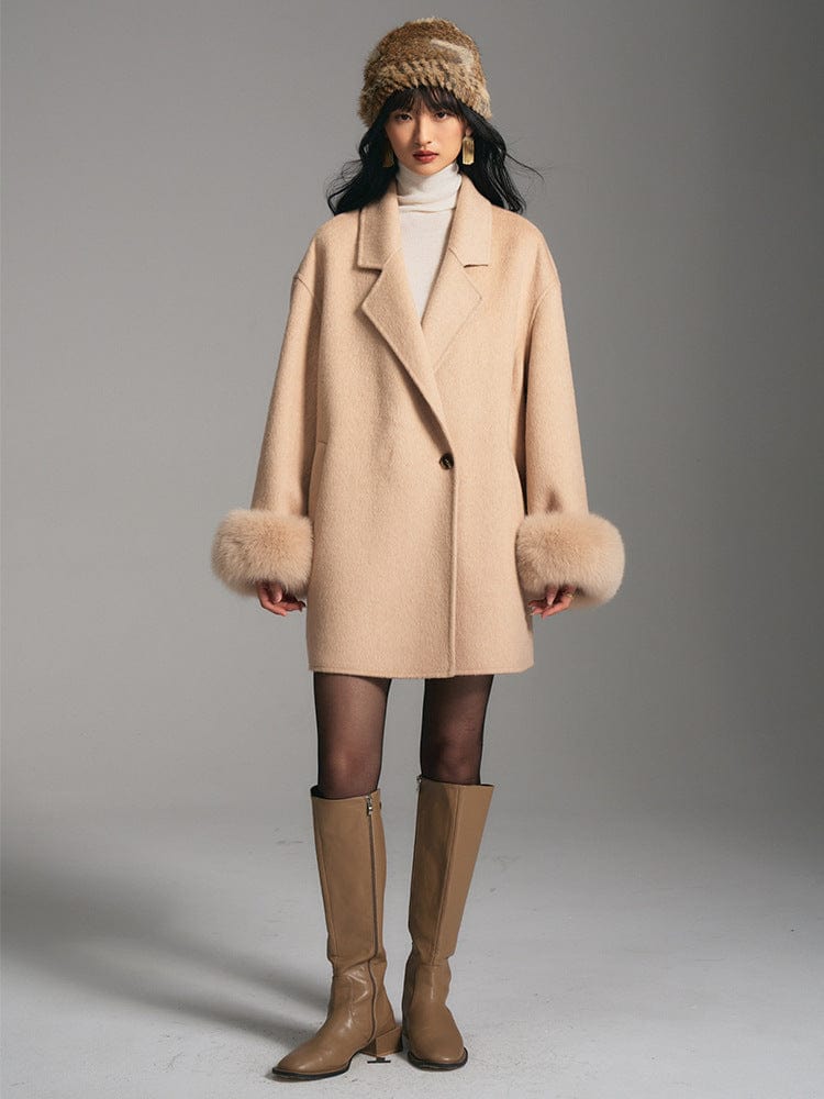 Faux Fur Cuff Wool Coat - Sofia Romano