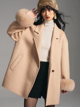 Faux Fur Cuff Wool Coat - Sofia Romano