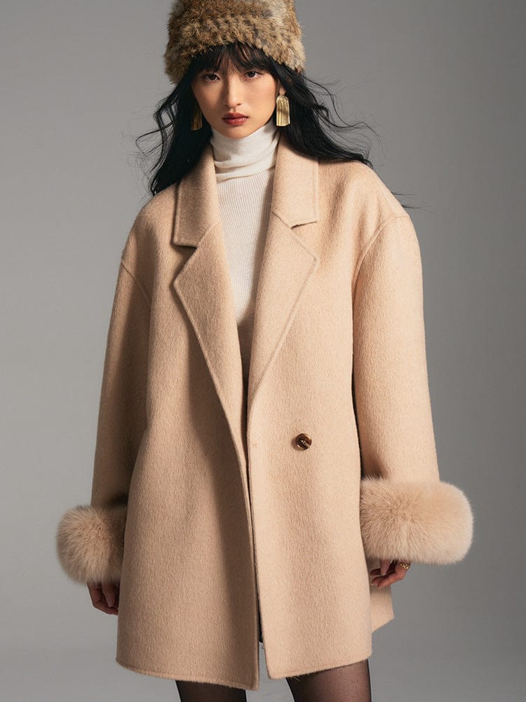 Faux Fur Cuff Wool Coat - Sofia Romano