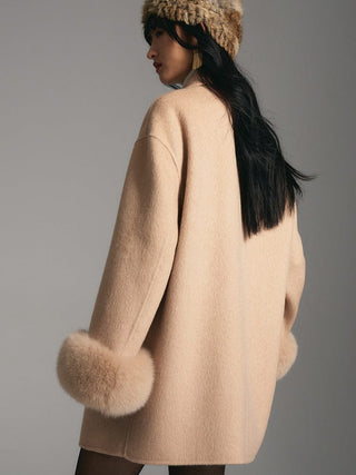 Faux Fur Cuff Wool Coat - Sofia Romano