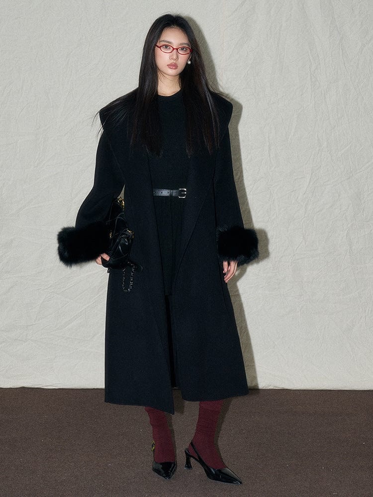 Faux Fur Wool Belted Coat - Sofia Romano